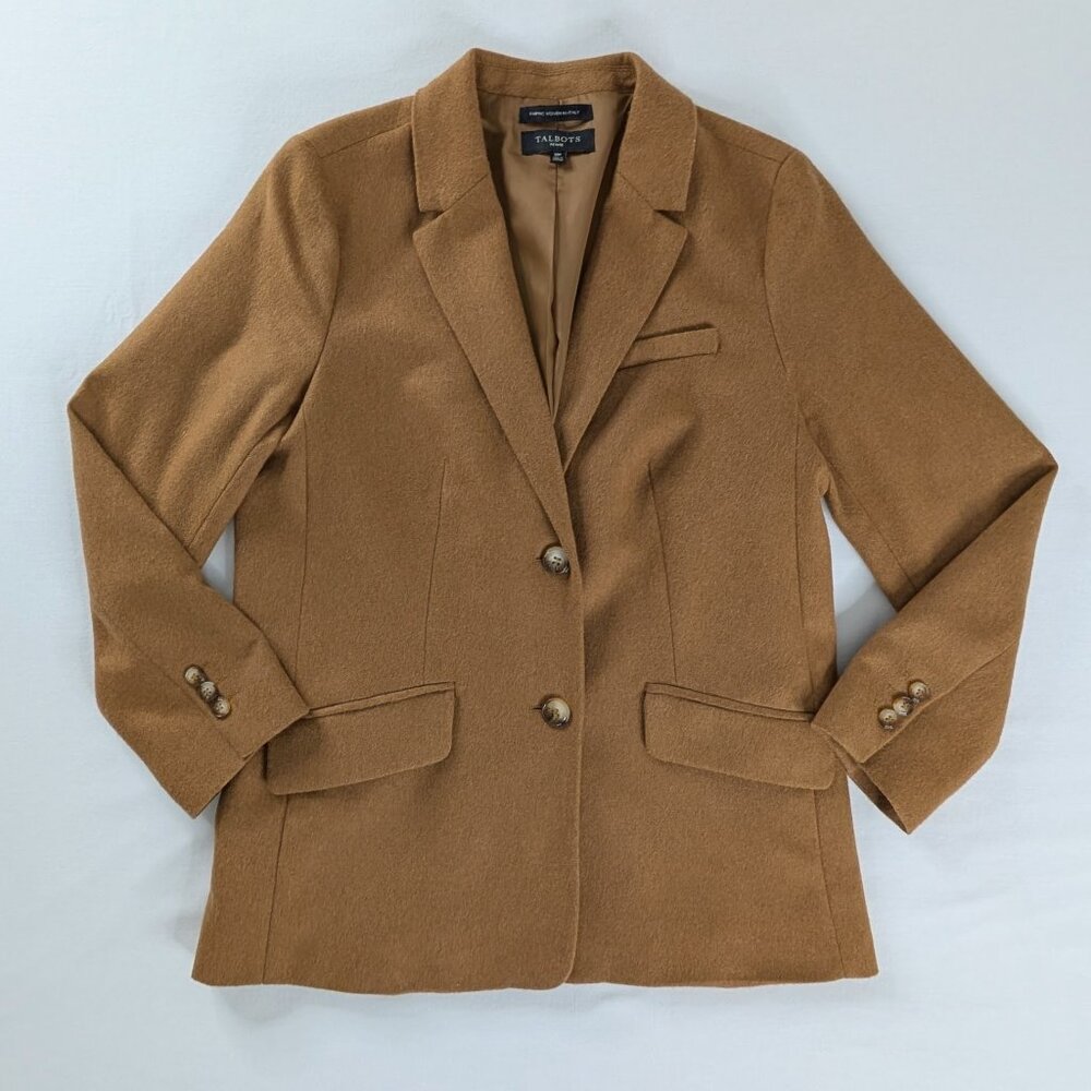 Talbots Tan Brushed Italian Wool Long Button Front Blazer Corpcore - Picture 2 of 9